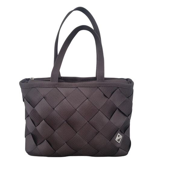Maggie Bags Recycled Thick Seatbelt Webbing Tote Shoulder Bag‎ Brown Purple 13x9 - Picture 1 of 16